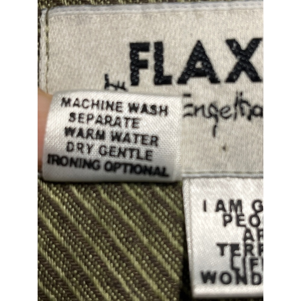 FLAX Jeanne Engelhart 100% Linen Olive Green Asymmetrical Jacket Shirt Small - Picture 6 of 9
